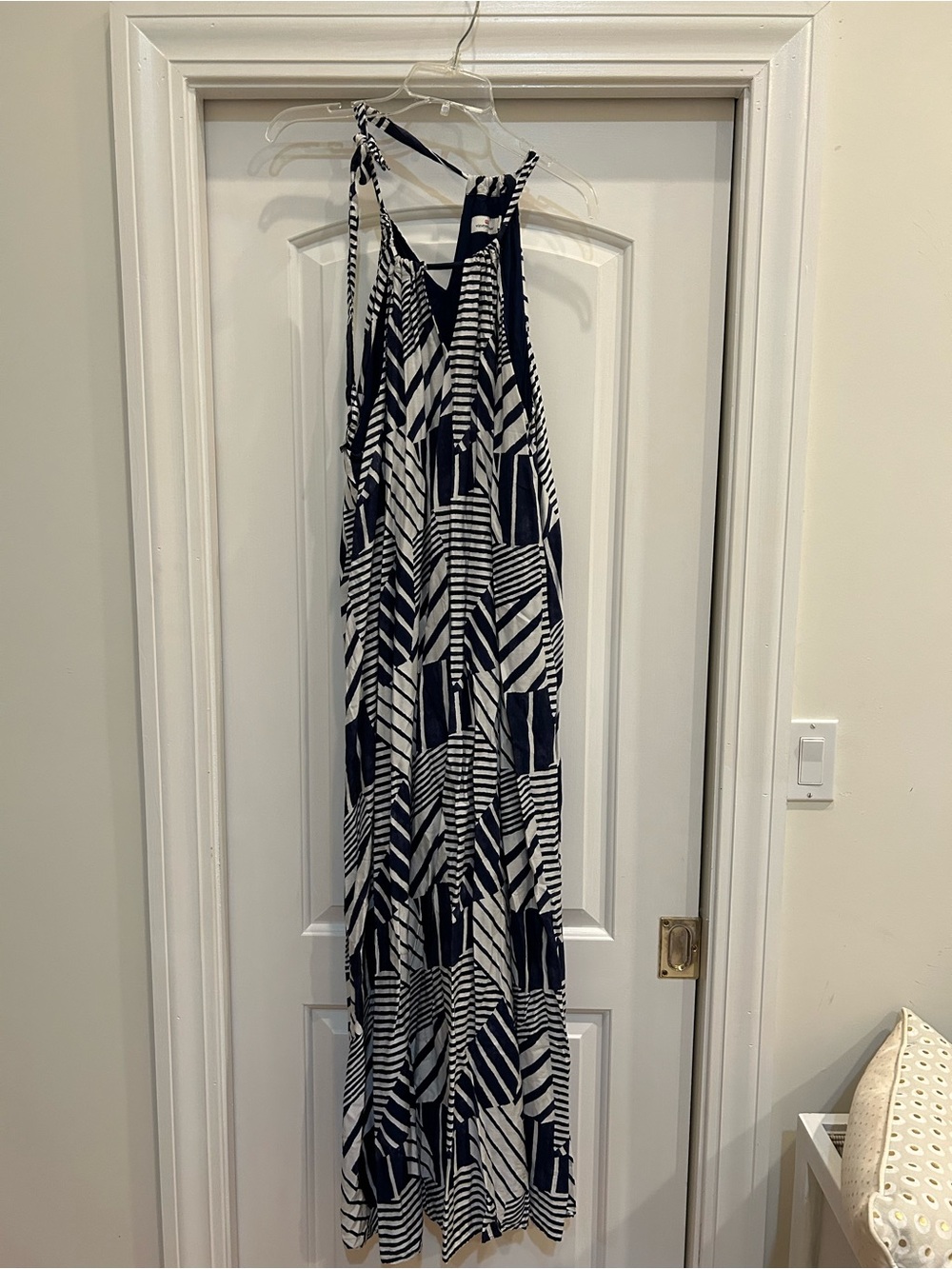Vineyard Vines Navy and White Geometric Halter Maxi Dress